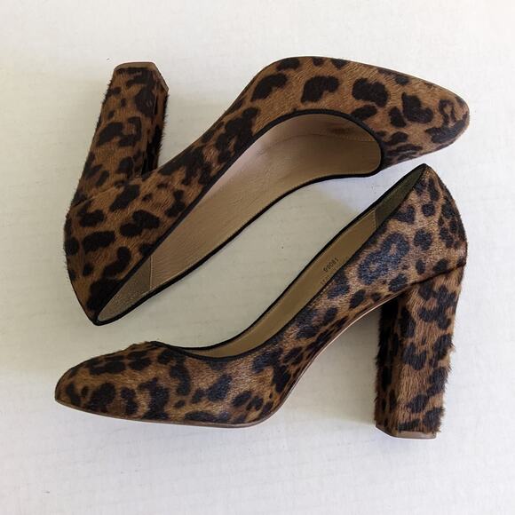 J. Crew Collection Size 8 Leopard Print Animal Hair Chunky Heel Pumps Calf Hair - Picture 3 of 11